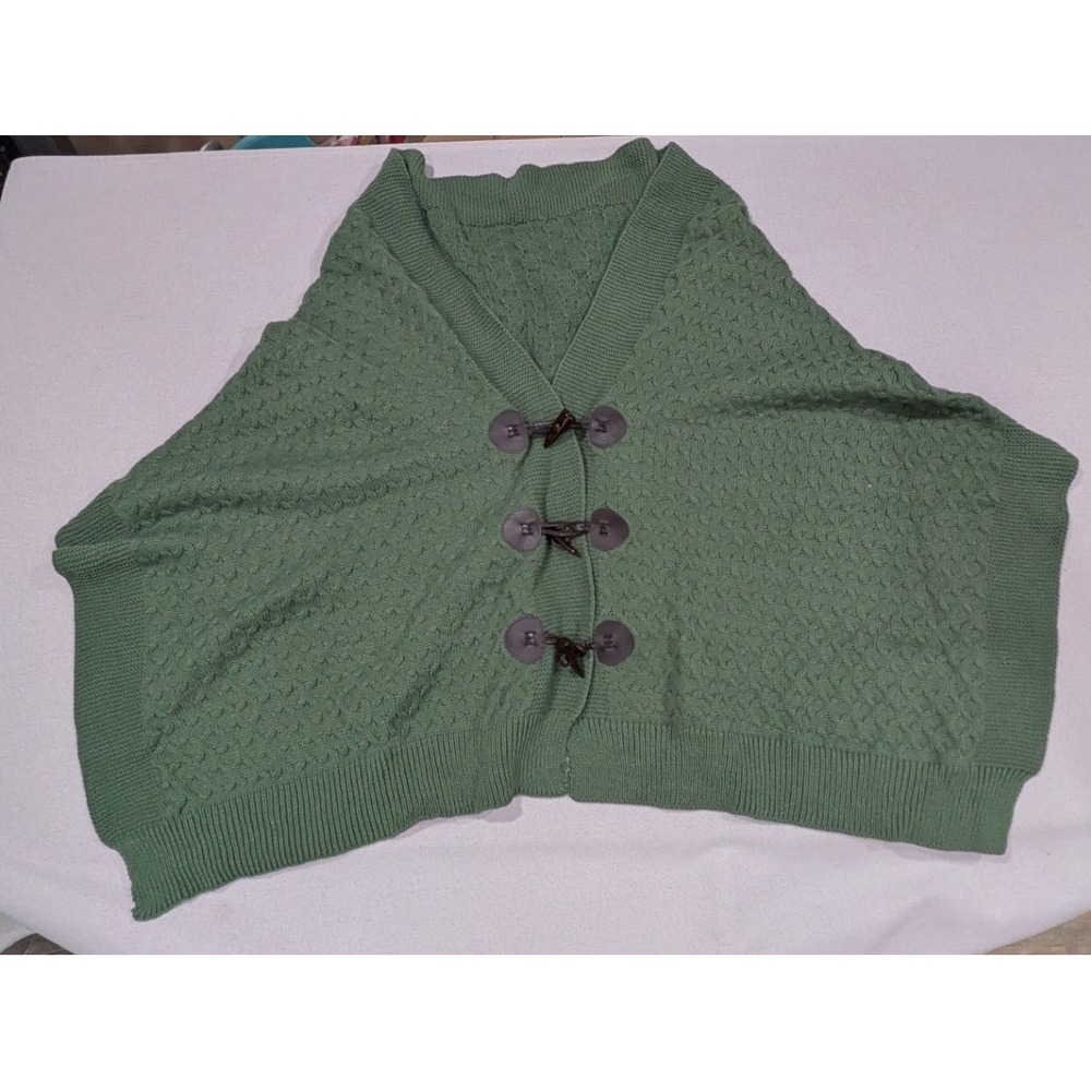 Evergreen Enterprise Poncho Women OS Green Excellent Toggle Knit Cape Wrap